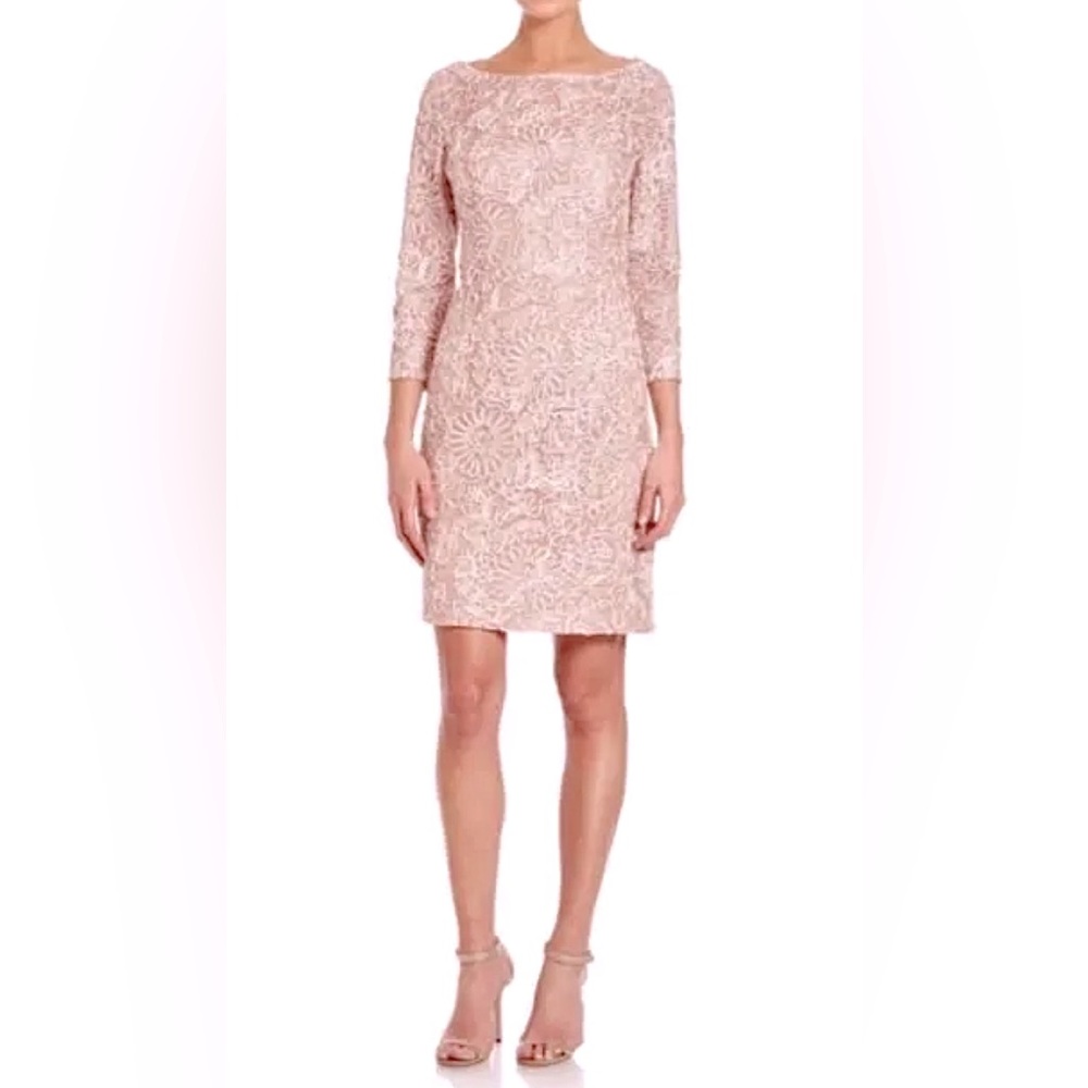 Aidan Mattox Womens 3/4 Sleeve Floral Lace Sheath Dress Blush Size 6